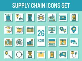 Yellow And Blue Chain Icon Set In Flat Style. vector