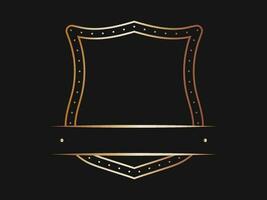 Copper Blank Shield Frame Or Label On Black Background. vector