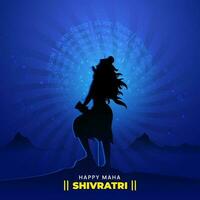 hindú mitología señor shiva en pie y redondeado om namah Shivaya texto en azul rayos antecedentes para maha shivratri concepto. vector