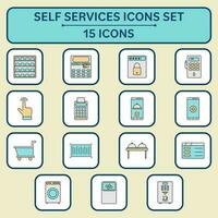 Flat Style Self Service Icon Set On White And Yellow Square Background. vector