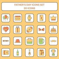 Isolated Colorful Set Icon Of 30 Father Day Square Icons. vector