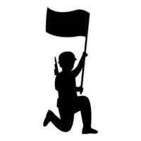 Silhouette Soldier Holding Flag On White Background. vector