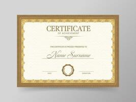 Certificate Of Achievement Template Layout In Golden Border. vector