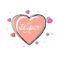 Happy Valentine's Day Font Over Pink Heart Shape On White Background. vector