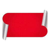 Empty Curl Paper Label Or Ribbon Element In Red And Silver Color. vector