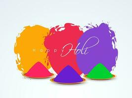 Happy Holi Celebration Concept With Plates Full Of Powder  And Brush Stroke Effect Background. vector