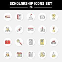 Flat Scholarship Icon Set On White Circles Background. vector