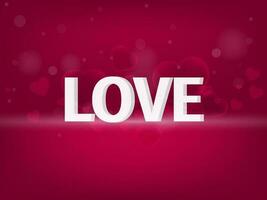 3D White Love Font With Bubble Or Transparent Hearts On Dark Pink Gradient Bokeh Background. vector