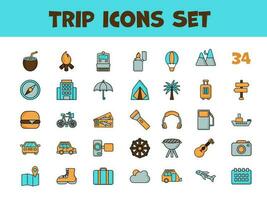 Colorful Trip Icon Set In Flat Style. vector