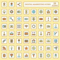 Orange And Blue Color Set Of Digital Marketing Icons In Flat Style. vector