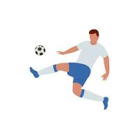 Faceless Soccer Player Kicking Ball On White Background. vector