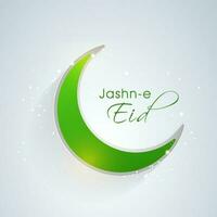 Jashn-E-Eid Font With Sticker Style Green Crescent Moon On Pastel Blue Glossy Background. vector