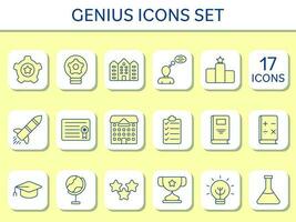 Yellow Color Set Of Genius Sqaure Icon In Flat Style. vector