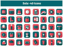 Red And Teal Color Of 40 Sale Square Icon Set. vector