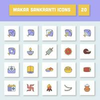 Colorful Makar Sankranti Festival Icon Set On Square Background. vector