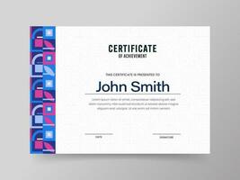 Certificate Of Achievement Template With Geometric Border In White Color. vector