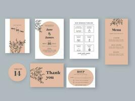 Wedding Card Suite Template Layout In White And Peach Color. vector