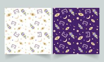 Boho Style Seamless Pattern Background In White And Purple Color Options. vector