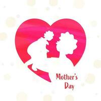 Mother's Day Greeting Card With Paper Cut Female Playing Her Baby On Pink Heart Shape And White Background. vector