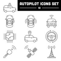 Black Line Art Set Of Autopilot Icons. vector