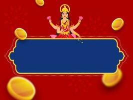 Wealth Goddess Lakshmi Character With Flying Golden Coins And Copy Space On Blue And Red Background For Hinduism Festival Concept. vector