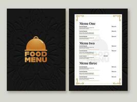 Food Menu Card Template With Double-Sides In Black And White Color. vector