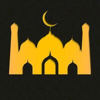 Black And Orange Paper Cut Mosque Background And Copy Space For Islamic Festival Concept. vector