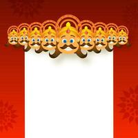 Hindu Mythology Demon King Ravana Of Ten Head On White And Red Mandala Background With Copy Space. vector