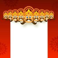 Hindu Mythology Demon King Ravana Of Ten Head On White And Red Mandala Background With Copy Space. vector