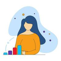 Faceless Female Employee Presenting Bar Graph On Blue And White Background. vector