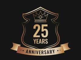 25th Year Anniversary Emblem Logo On Black Background. vector