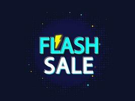 Advertising Poster Design With Flash Sale Font And Lightning Bolt On Dark Blue Halftone Effect Background. vector