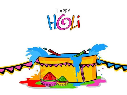 Creative Tub Full Of Colour With Water Guns And Powder Bowls On White Background For Happy Holi Celebration Concept.
