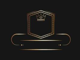 Copper Empty Shield Frame Or Label With Crown Element On Black Background. vector