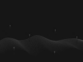 Wavy Dotted Motion Black Background With Particles Line. vector