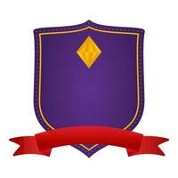 Purple Blank Rhombus Shield Frame With Red Ribbon On White Background. vector
