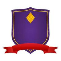 Purple Blank Rhombus Shield Frame With Red Ribbon On White Background. vector