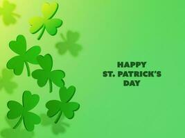 Happy St. Patrick's Day Font With 3D Shamrock Leaves Decorated On Gradient Green Background. vector