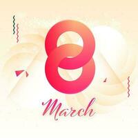 Gradient 8 March Font On Peach Shiny Abstract Background. vector