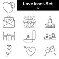 Set Of Love Icon Or Symbol In Black Stroke. vector