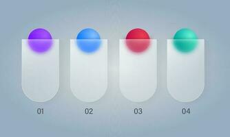 Infographic Showing 3D Balls In Four Transparent Or Glass Beaker On Gray Background. vector