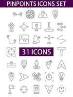 Set Of Pinpoints Black Stroke Icon Or Symbol. vector