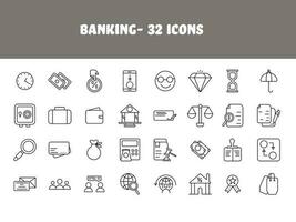 negro línea Arte conjunto de bancario íconos en plano estilo. vector