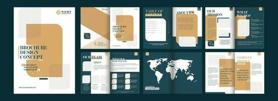 Bi-Fold Brochure Template Collection With Double-Sides On Teal Blue Background. vector