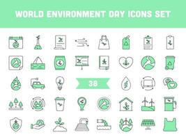 Green And White Color Set Of World Environment Icon Or Symbol. vector