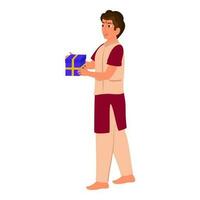 Indian Man Wearing Traditional Attire With Gift Box On White Background. vector