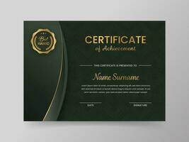 Certificate Of Achievement Template With Rhombus Overlay Pattern In Dark Color. vector