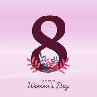 8 Number Of March Decorated With Leaves On Pastel Pink And Violet Background For Happy Women's Day Concept. vector