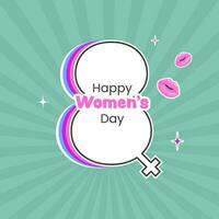 Happy Women's Day Concept With Layered Number Of Eight Shape Female Gender Sign And Female Lips On Teal Rays Background. vector