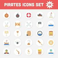 Colorful Pirates Flat Icon Set On Circle Background. vector